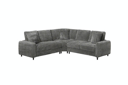 Silver Cloud Teddy Fabric Corner Sectional with USB Ports