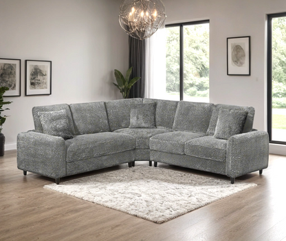 Silver Cloud Teddy Fabric Corner Sectional with USB Ports