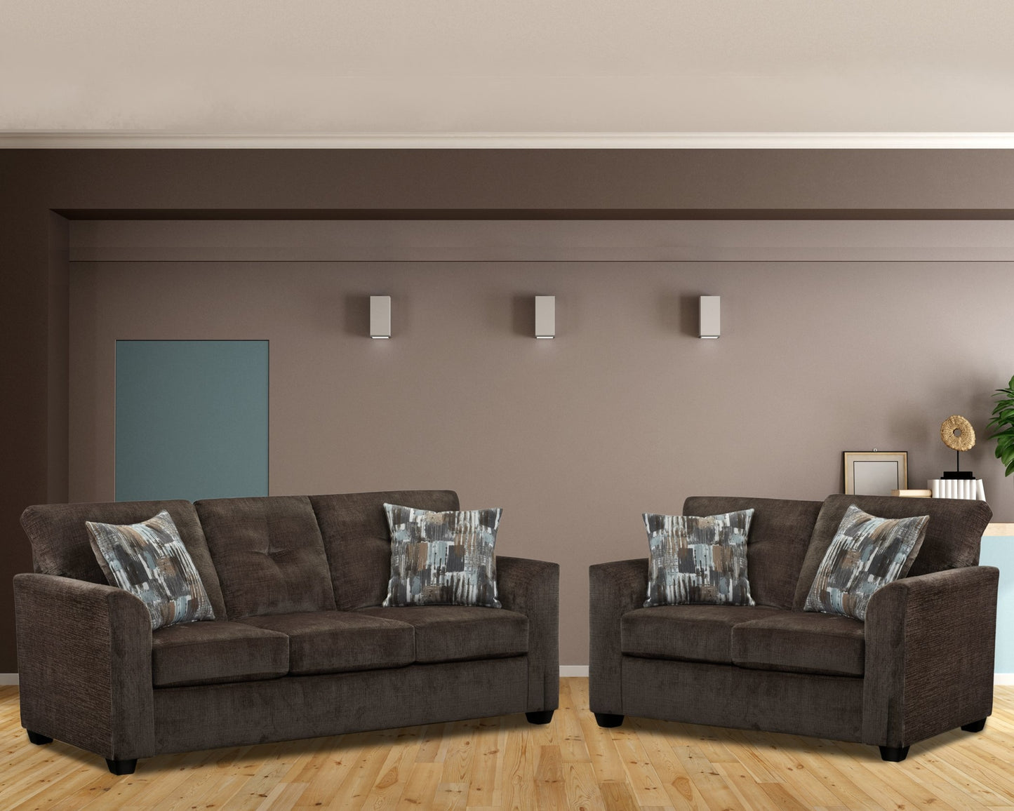 PFC Gerald Chocolate sofa and loveseat