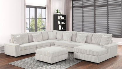 Bazooka Beige 7-Piece Oversized Corduroy Sectional with Ottoman