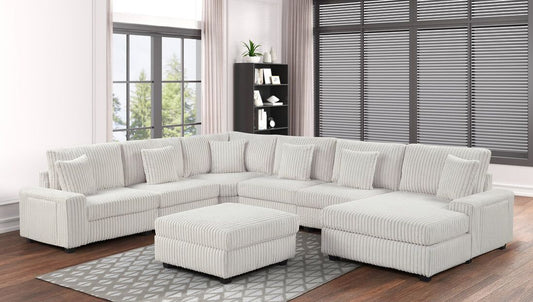 Bazooka Beige 7-Piece Oversized Corduroy Sectional with Ottoman