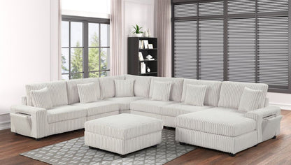 Bazooka Beige 7-Piece Oversized Corduroy Sectional with Ottoman