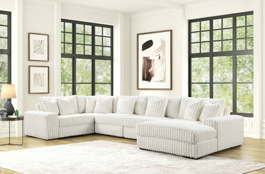 Seasons Beige 5-Piece Oversized Corduroy Sectional with Chaise