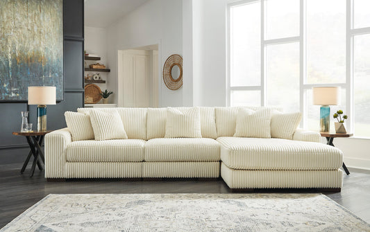 Ivory Plush Corduroy 3-Piece Sectional with Chaise