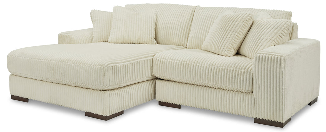 Plush Corduroy 3-Piece Sectional with Chaise (Ivory or Fog Gray)