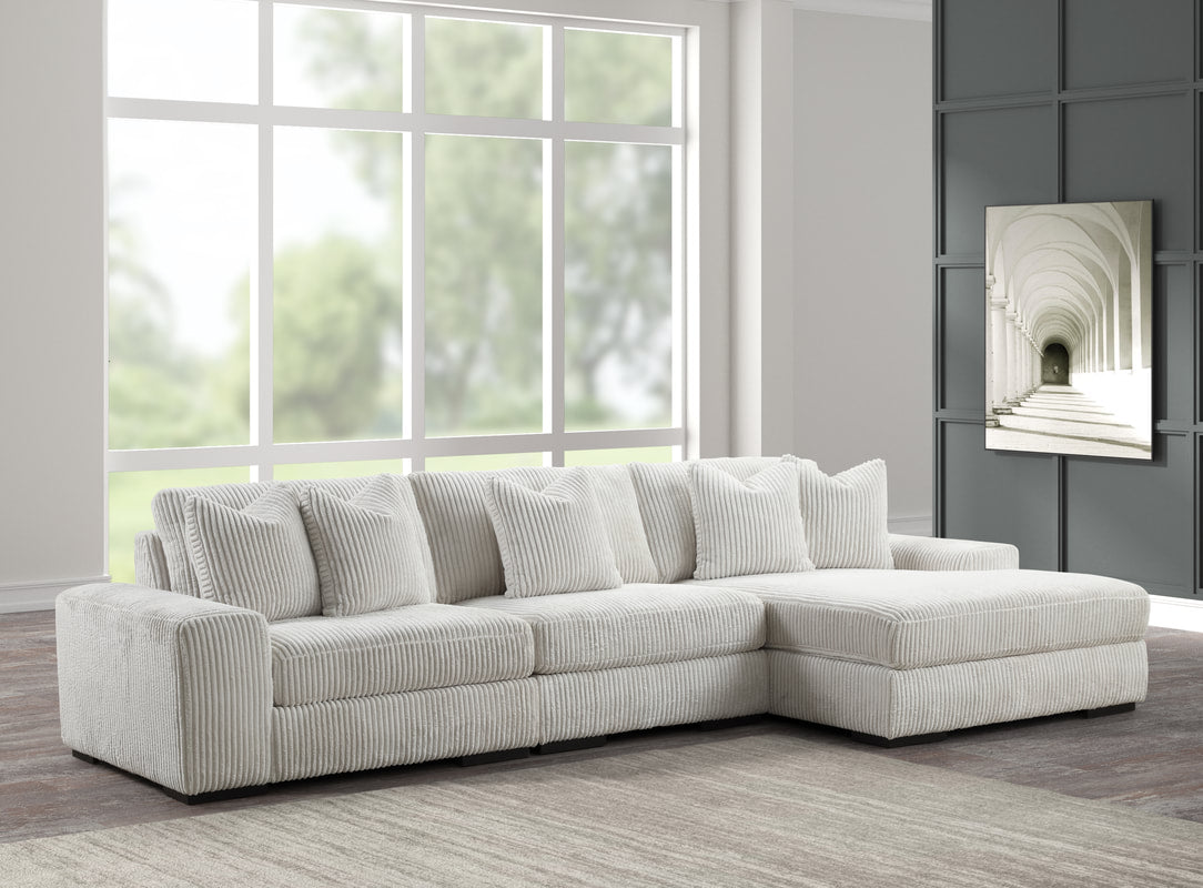 Beige Corduroy 3-Piece Sectional with Chaise