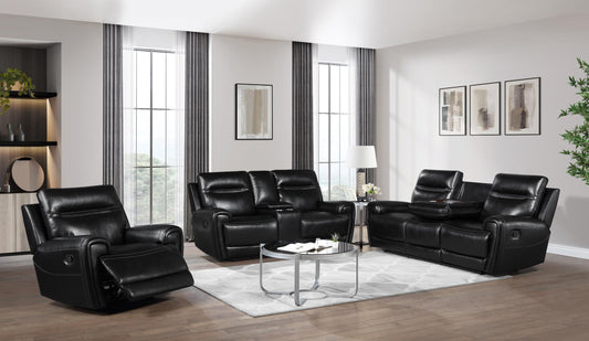 Admiral 3pc (sofa , loveseat, recliner ) – Black
