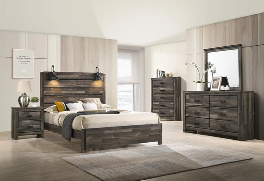 B7 5pcs Brown Bedroom Set with lights overboard