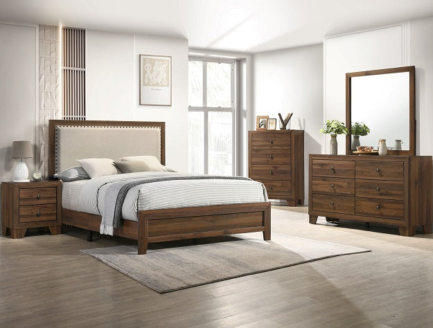 MILLIE UPHOLSTERED BED GROUP BROWN 5PCS