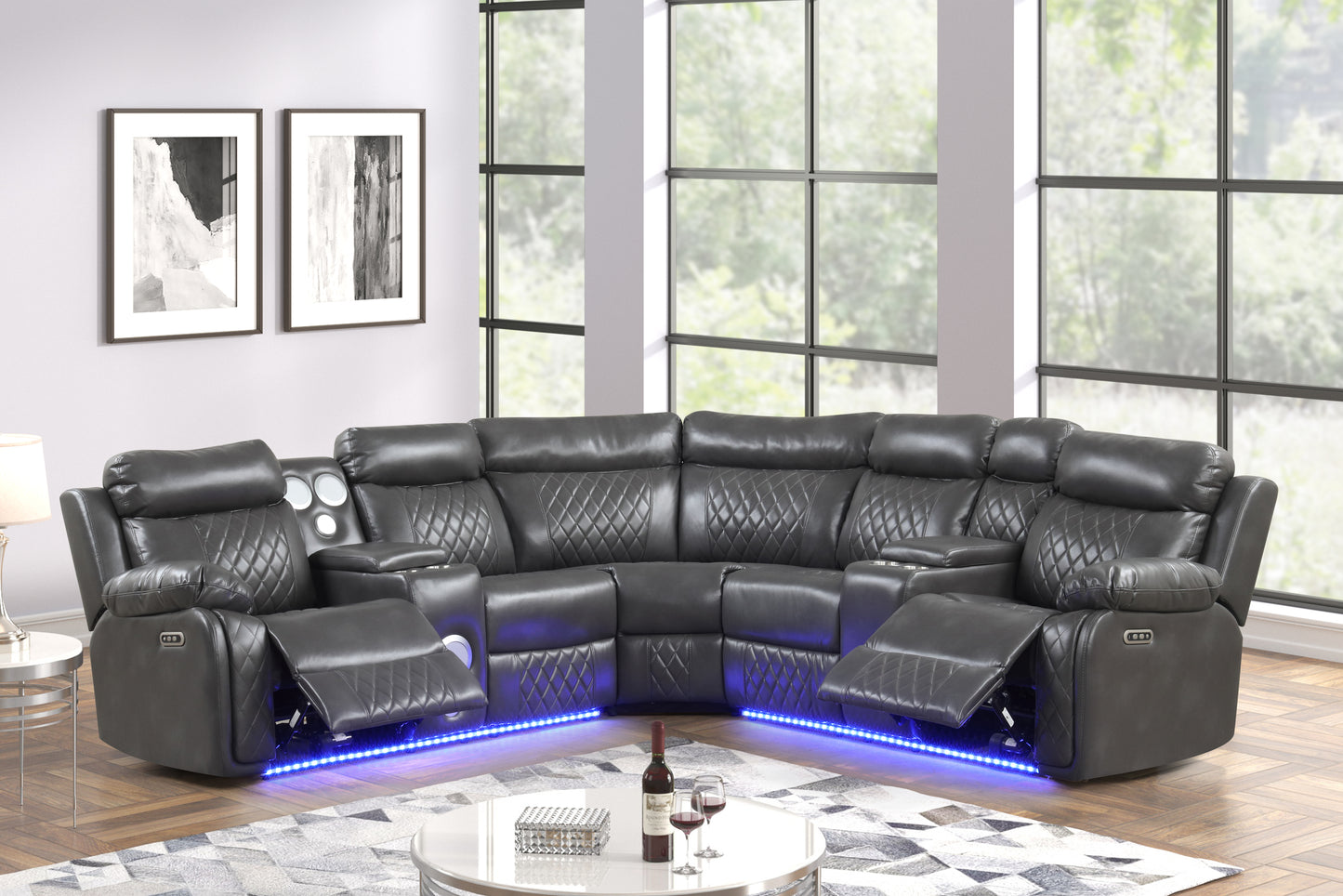 LED Sectional/w Bluetooth speaker and charger port  -s1