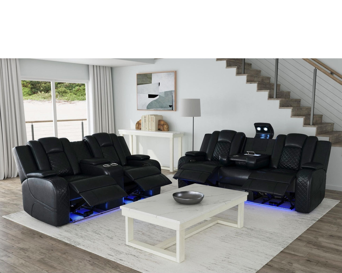 implosion black Power Led sofa + love seat