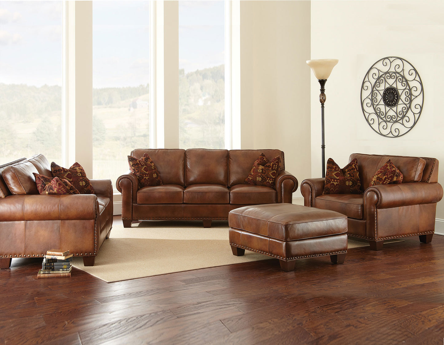 Real Leather 4-Piece Set (Sofa, Loveseat, Chair & Ottoman