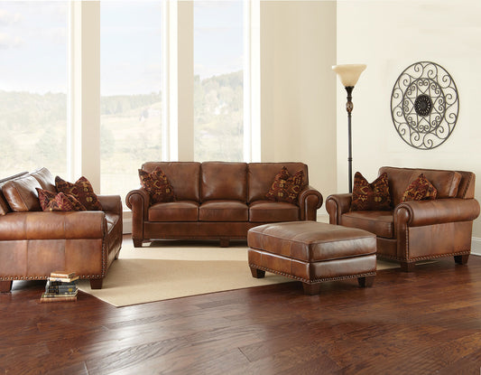 Real Leather 4-Piece Set (Sofa, Loveseat, Chair & Ottoman