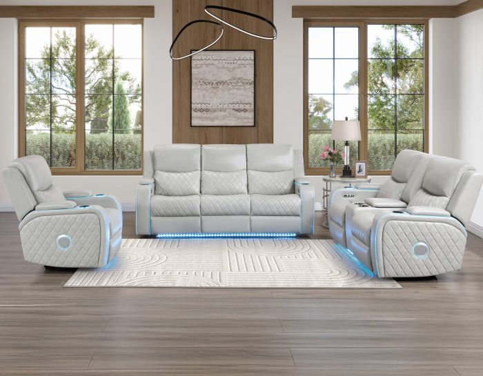 Luna 3-Piece Home Cinema Power Reclining Set, Ice Vegan Leather SS