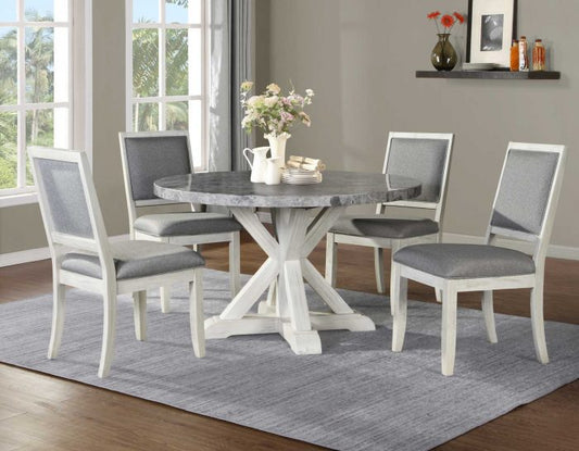 Gray round Marble Dining Set (Table & 4 Side Chairs) ss