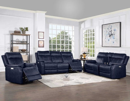 Valencia 3-Piece Dual-Power Ocean Blue Reclining Set (Sofa, Loveseat & Chair) SS