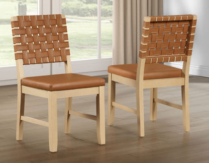 5-Piece 77-95″ Dining Set, Sand Finish with Camel Vegan Leather SS