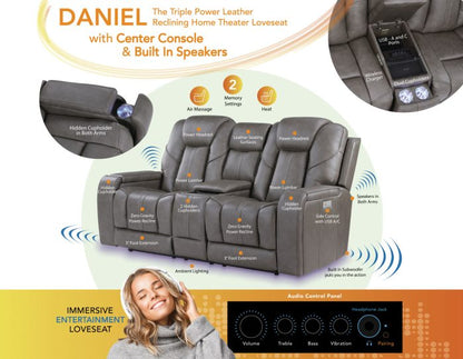3-Piece Triple Power Home Theater Immersive Entertainment Leather Reclining Set(built in air massage and heated massage)