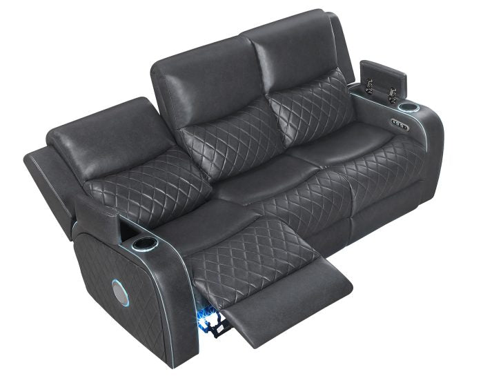 Luna 3-Piece Home Cinema Power Reclining Set, Charcoal Vegan Leather SS