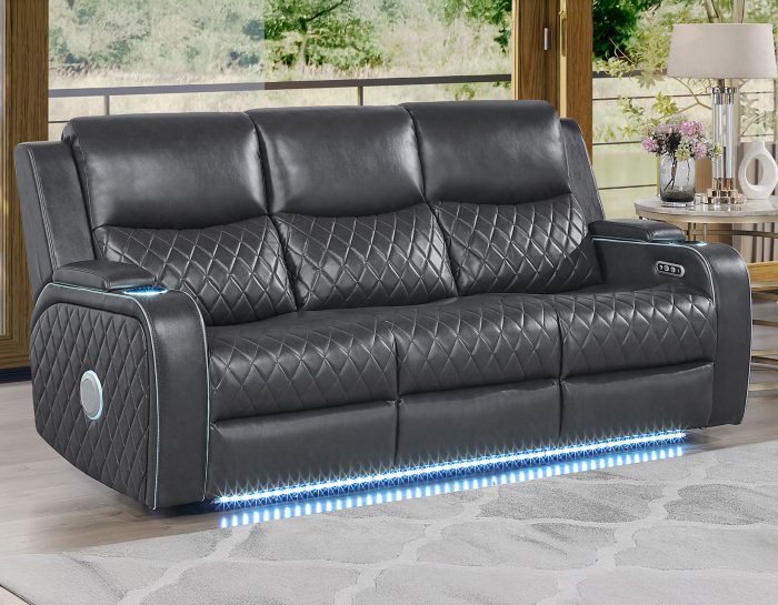 Luna 3-Piece Home Cinema Power Reclining Set, Charcoal Vegan Leather SS