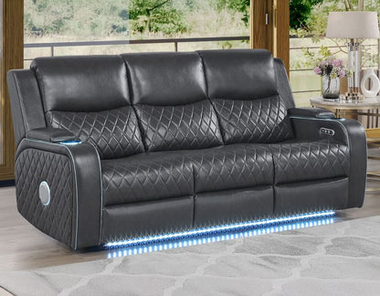 Luna 3-Piece Home Cinema Power Reclining Set, Charcoal Vegan Leather SS