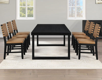 5-Piece Dining Set, Black Finish with Saddle Brown Vegan Leather SS