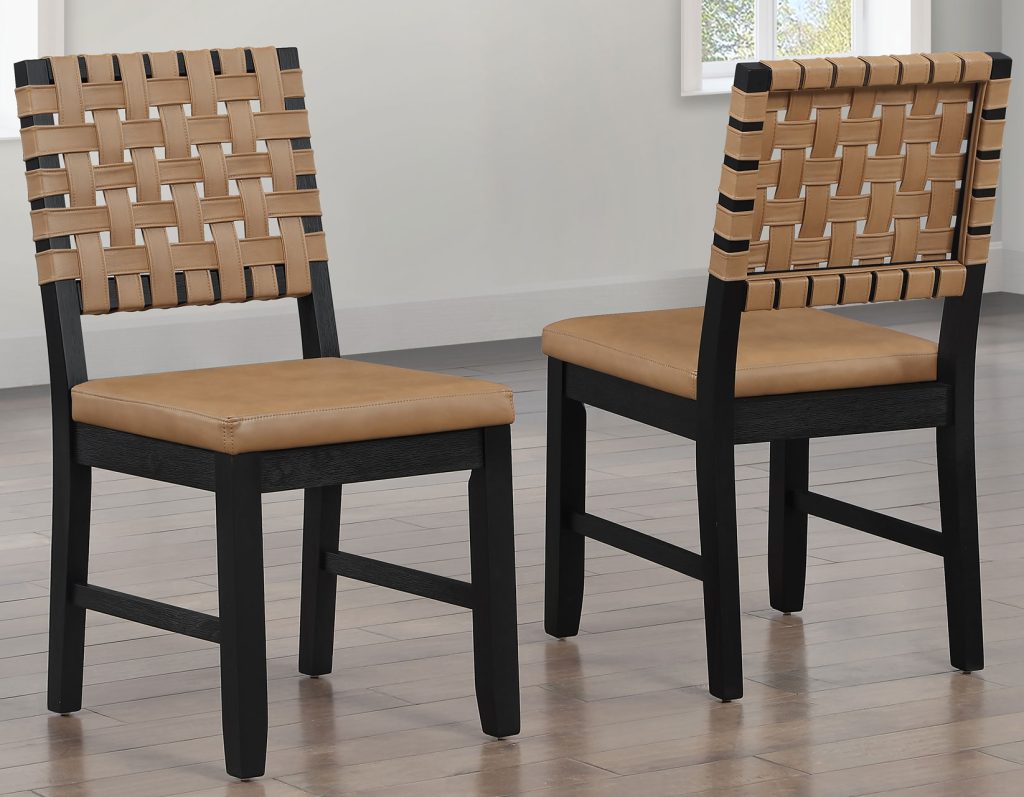 5-Piece Dining Set, Black Finish with Saddle Brown Vegan Leather SS