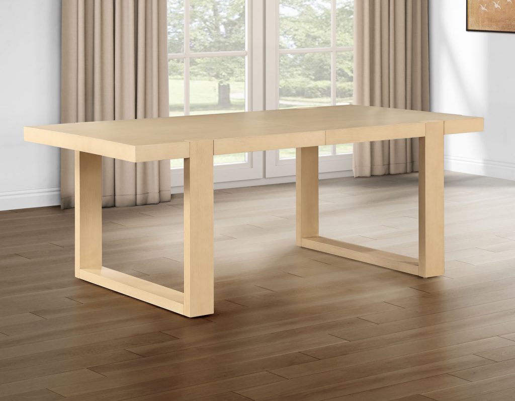 5-Piece 77-95″ Dining Set, Sand Finish with Camel Vegan Leather SS