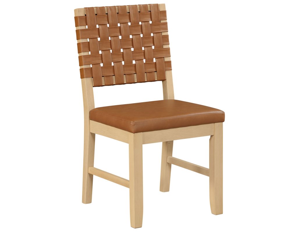 5-Piece 77-95″ Dining Set, Sand Finish with Camel Vegan Leather SS