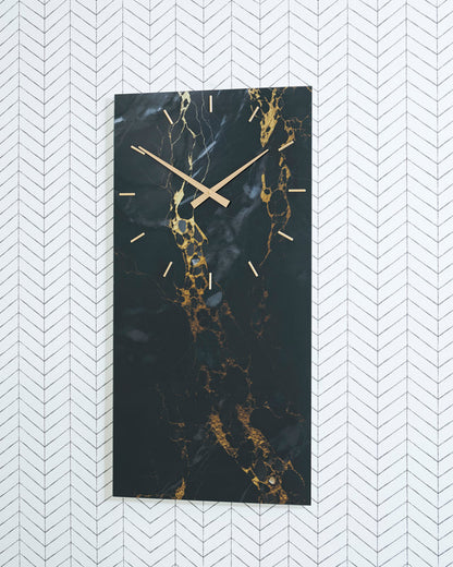 HH Milan Marble-Design Wall Clock | Black/Gold Finish |