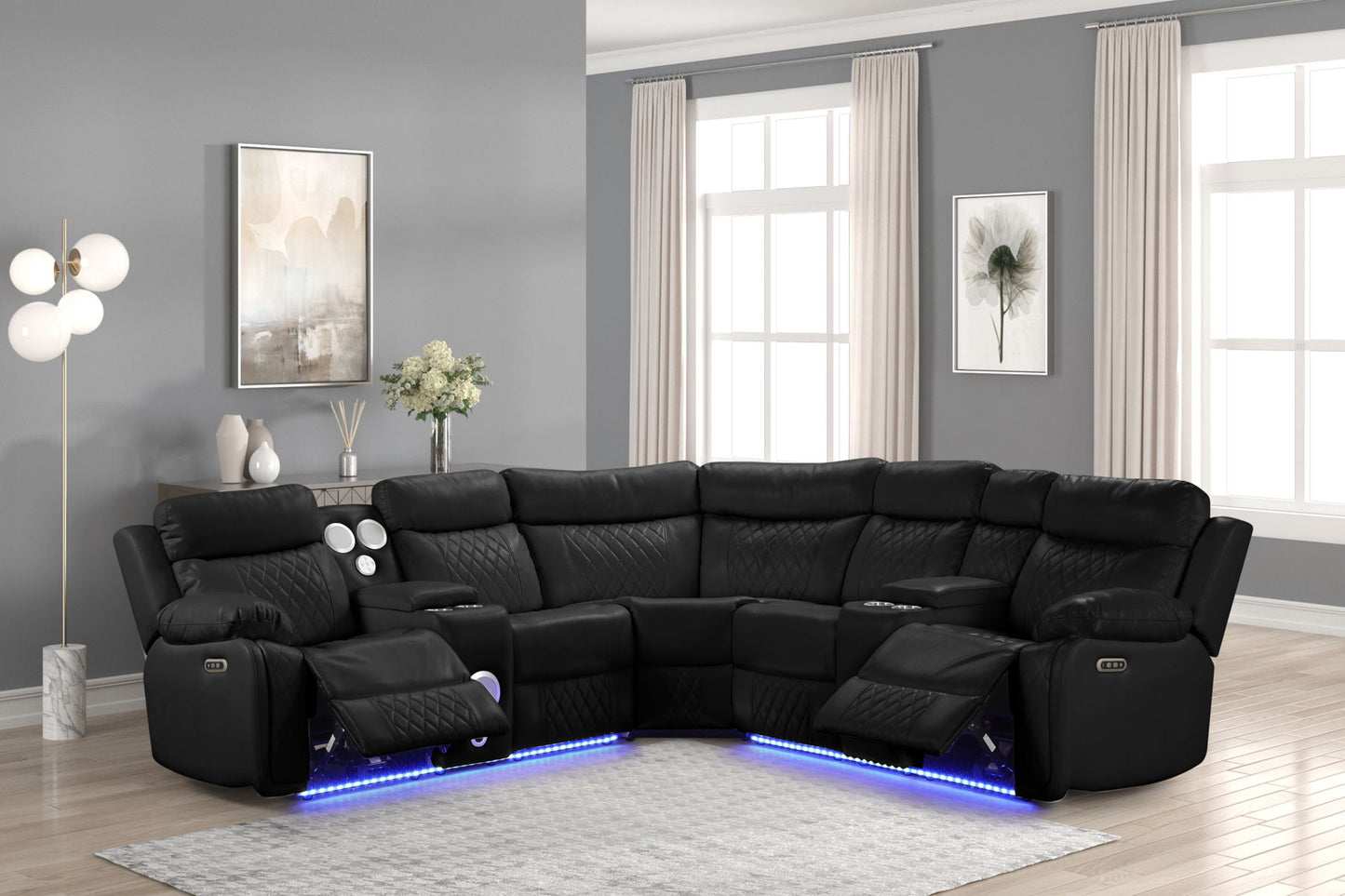 LED Sectional/w Bluetooth speaker and charger port  -s1
