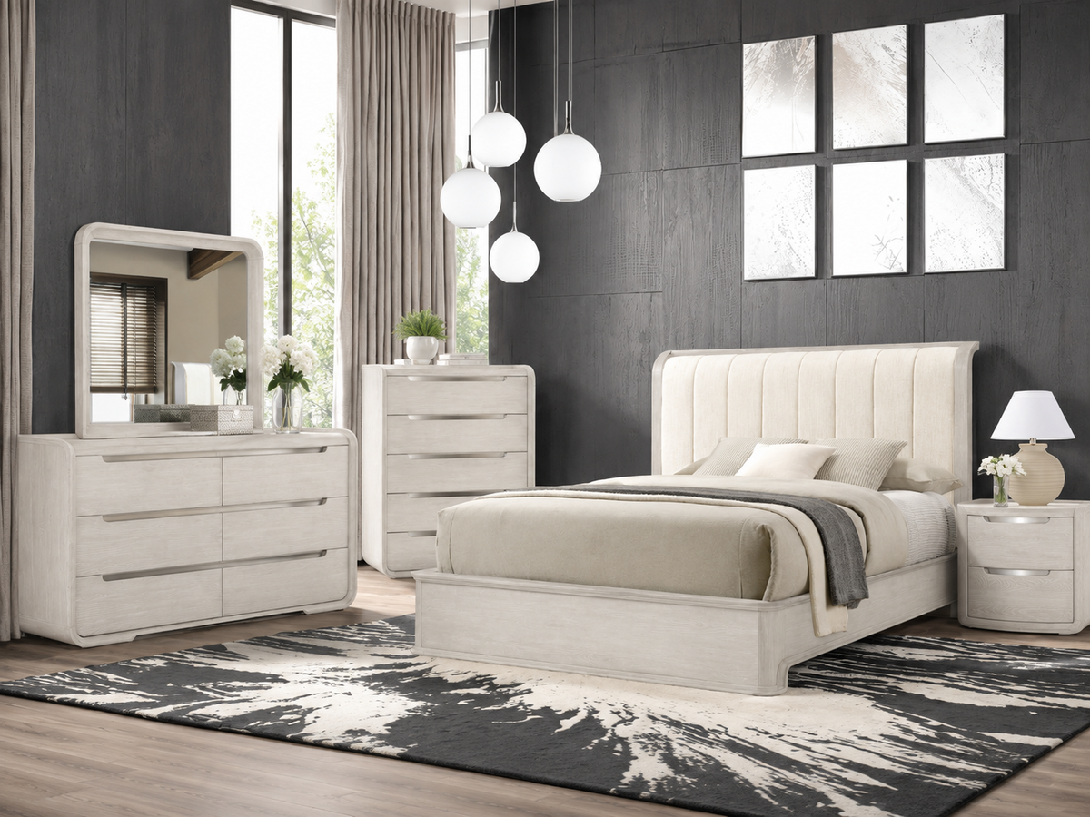 FoA Arclight Bedroom Set | 5PC Queen + Chest | Black / Light Gray |