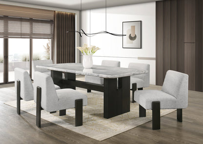HH Verona Marble Dining Set | 7PC | Gray, Black, Light Gray |