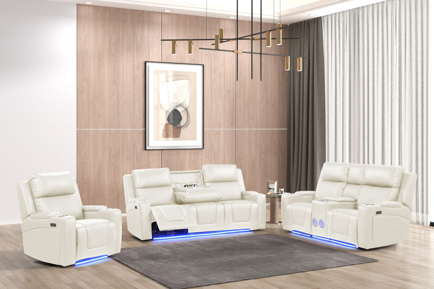 3 peiece leather  sofa LED/Bluooth speaker charging ports