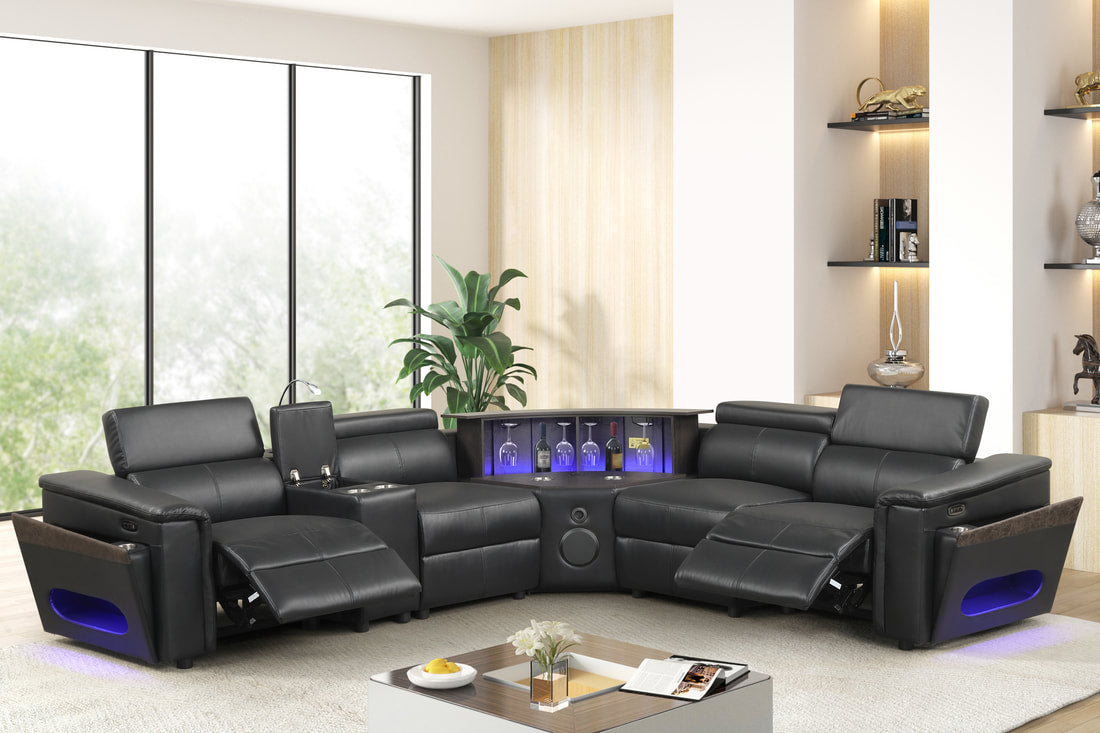 HH Holiday Black Power Reclining Sectional |w/Bluetooth Speakers|