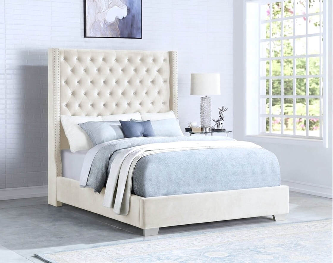 HH 223 6ft Velvet Diamond | Cream| Queen, King