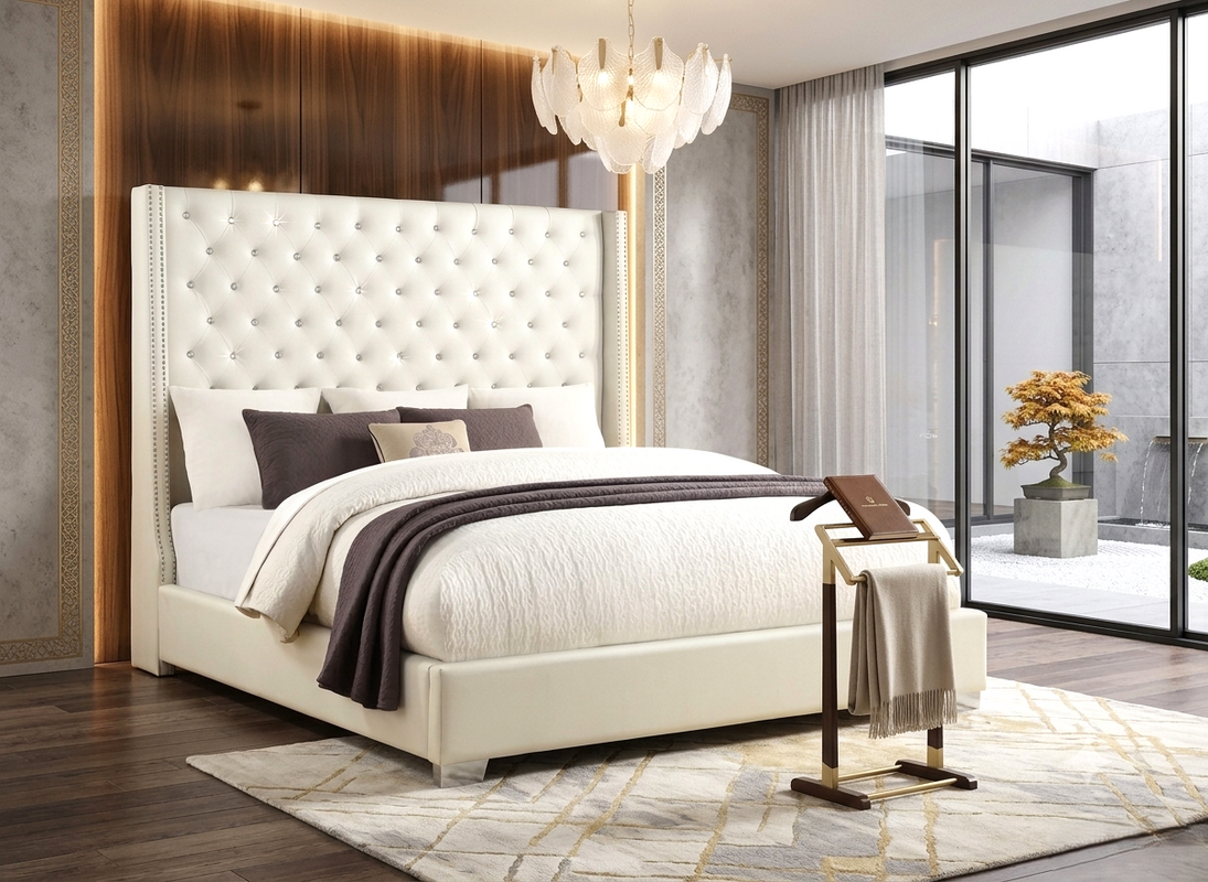 HH 323 6ft Upholstered Diamond | White | Queen, King