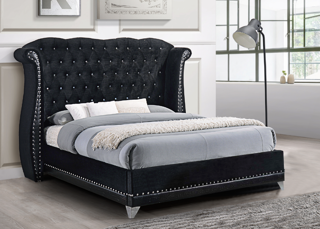HH Luxor Velvet Diamond Platform | Black| Queen, King