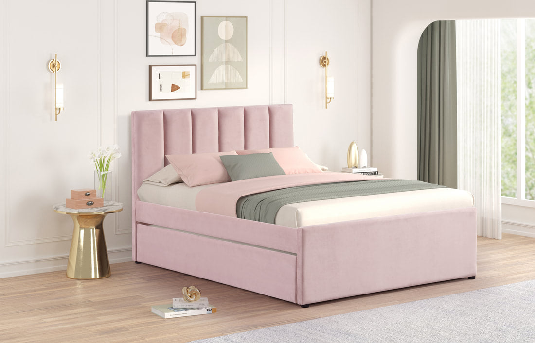 HH MAYA Platform Bed w/Trundle | Twin & Full | Pink |