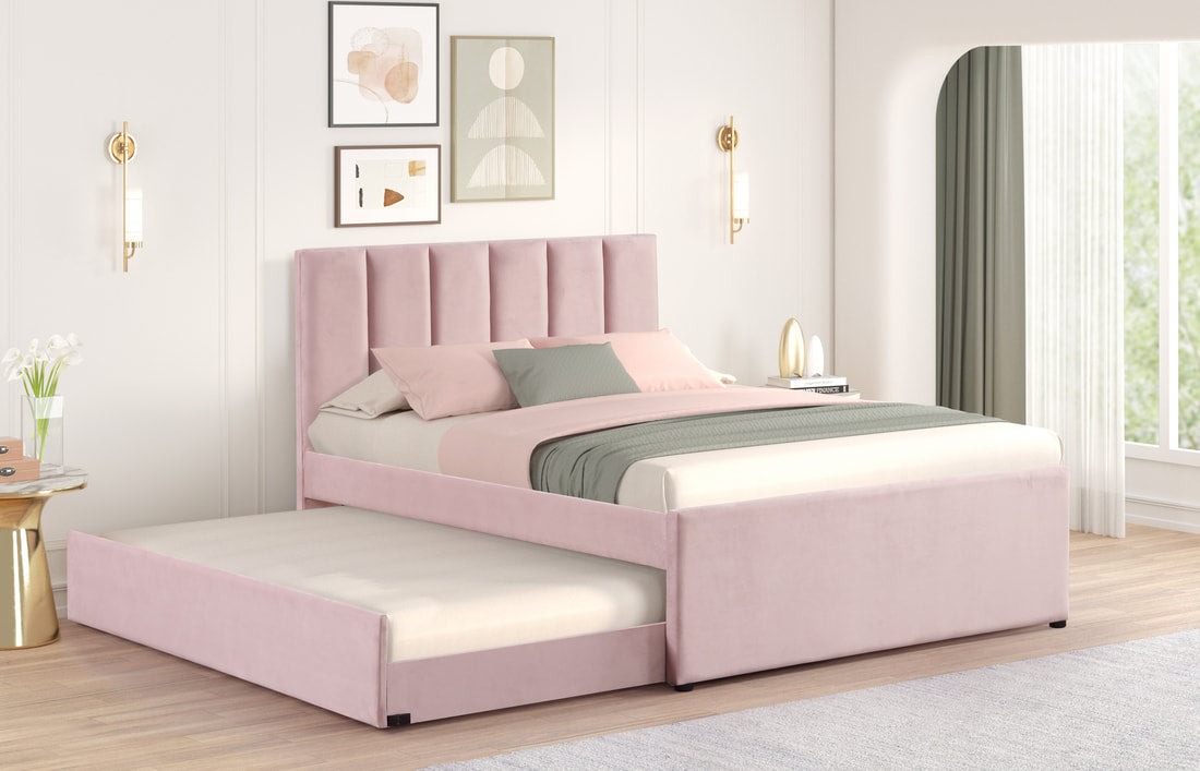 HH MAYA Platform Bed w/Trundle | Twin & Full | Pink |