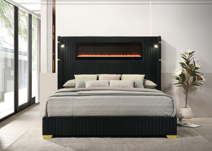 HH Romance2 Platform w/ LED Light, Bluetooth Speakers & Fireplace | Queen, King