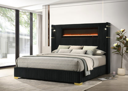 HH Romance2 Platform w/ LED Light, Bluetooth Speakers & Fireplace | Queen, King
