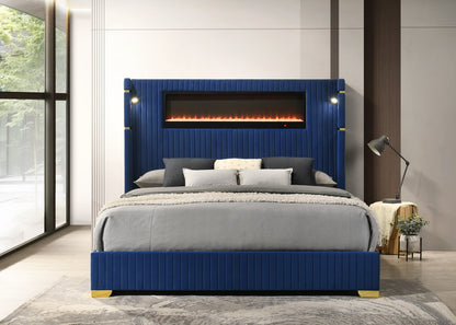 HH Romance2 Platform w/ LED Light, Bluetooth Speakers & Fireplace | Queen, King