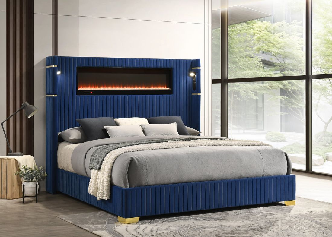 HH Romance2 Platform w/ LED Light, Bluetooth Speakers & Fireplace | Queen, King