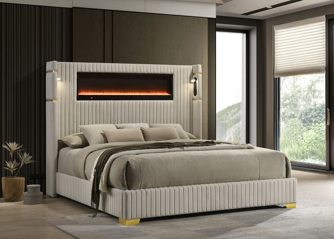 HH Romance2 Platform w/ LED Light, Bluetooth Speakers & Fireplace | Queen, King