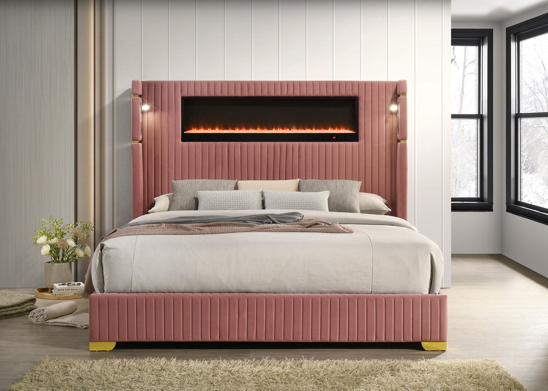 HH Romance2 Platform w/ LED Light, Bluetooth Speakers & Fireplace | Queen, King