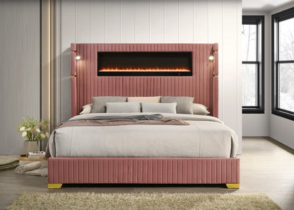 HH Romance2 Platform w/ LED Light, Bluetooth Speakers & Fireplace | Queen, King