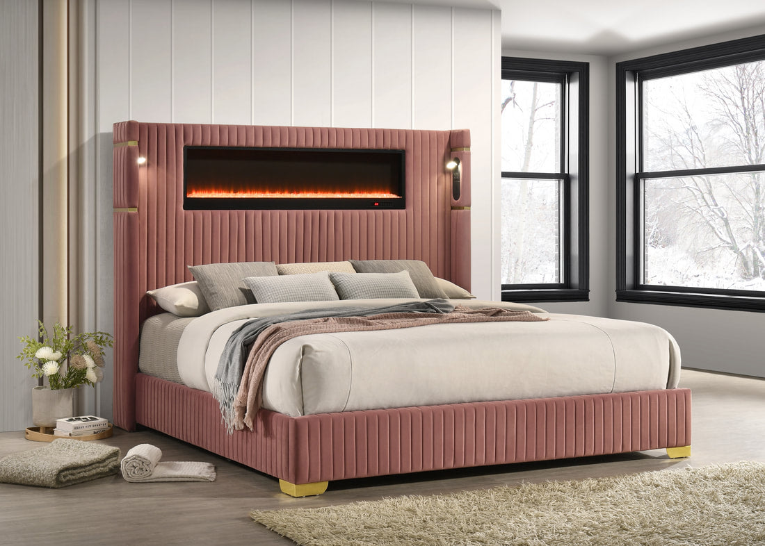 HH Romance2 Platform w/ LED Light, Bluetooth Speakers & Fireplace | Queen, King